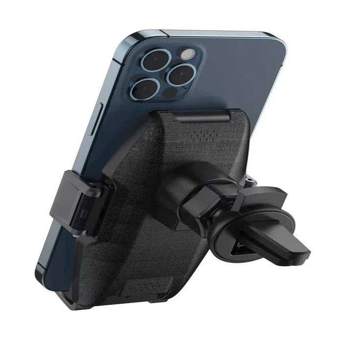 Wireless car charger by 9eight5, Maxguard 15W fast charging device for phones and tablets, shown mounted in a vehicle.