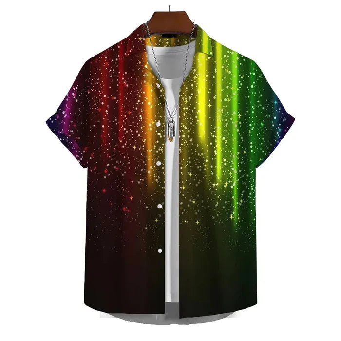 Men’s 3D Print Rainbow Shirt by Habicare featuring vibrant rainbow designs on a stylish short-sleeve tee.
