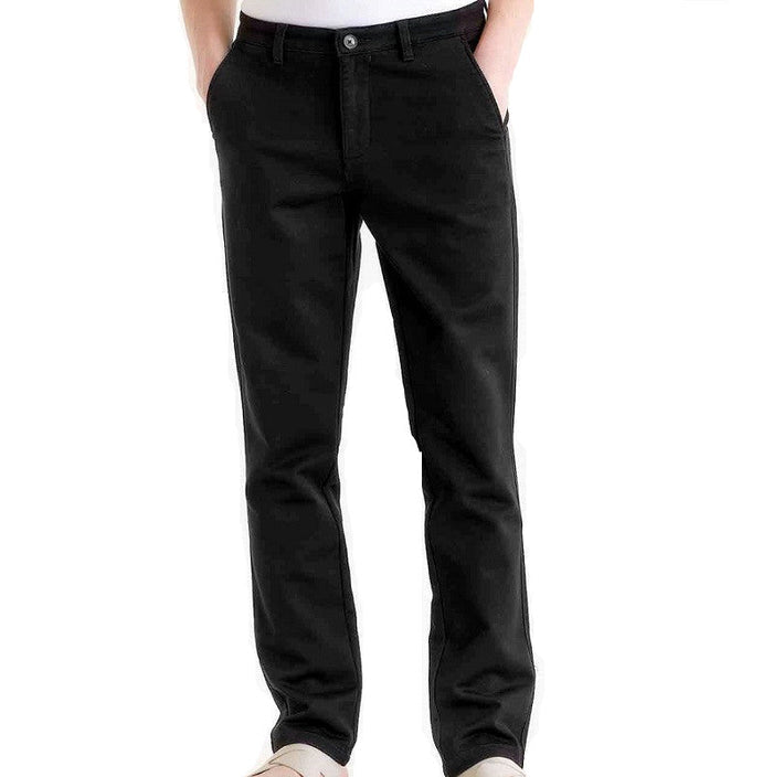 Black men's cotton fashion pants in size 32-38, displayed on a model, featuring a slim fit and classic style.