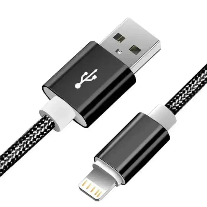 Metal braided USB cable for iPhone and iPad by Habicare, available in 1m, 2m, and 3m lengths, durable and tangle-free.