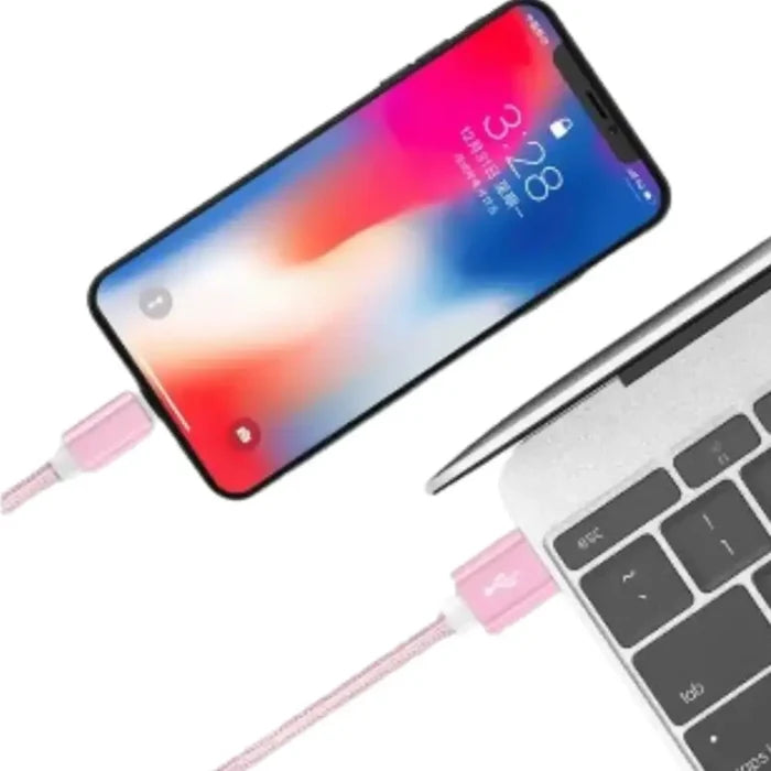 Habicare 9eight5 metal braided USB cable for iPhone and iPad, available in 1m, 2m, and 3m lengths for durable charging and syncing.