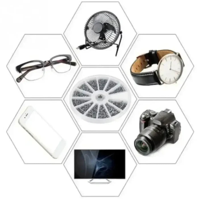 Habicare micro screw set for glasses, watches, phones, and tablets, with precision screws and repair tools for electronic devices.