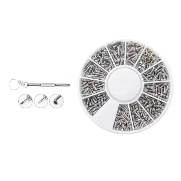 Habicare micro screw set for glasses, watches, phones, and tablets, featuring tiny precision screws for repair tools.