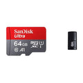 SanDisk 64GB Micro SD memory card with adapter, 9eight5 electronics accessory for storage expansion and data transfer.