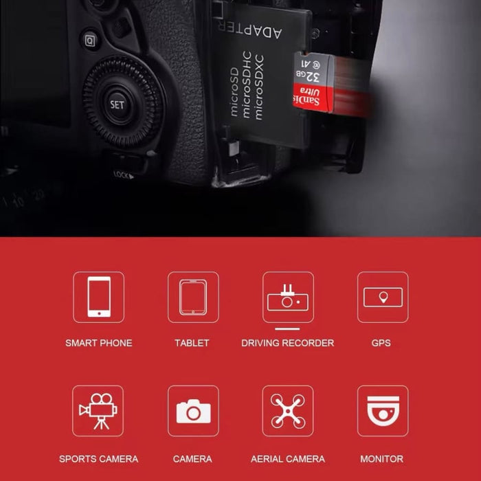 SanDisk 64GB micro SD memory card with adapter, used for electronics and data storage, branded by 9eight5.