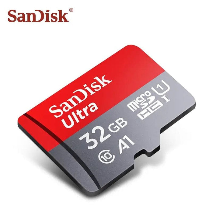 SanDisk 32GB micro SD memory card with adapter, ideal for electronics accessories and data storage.