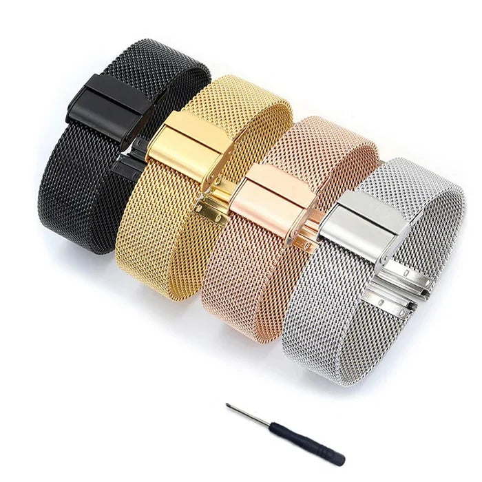 Habicare Milanese strap for Garmin Venu, Vivoactive, Forerunner series in 20mm and 22mm, available in four colors.