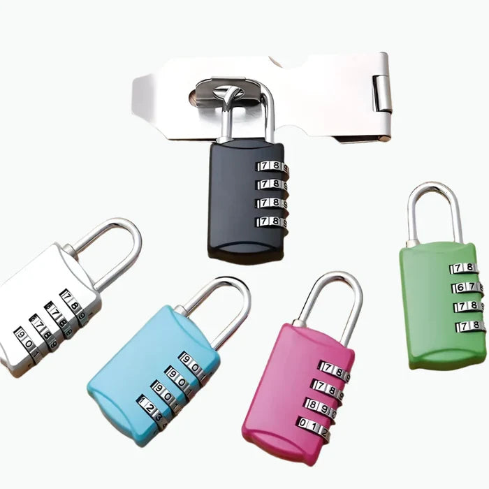 Habicare Mini 4-Digit Combination Lock in three colors, compact HBC lock with secure 4-digit code for personal safety.