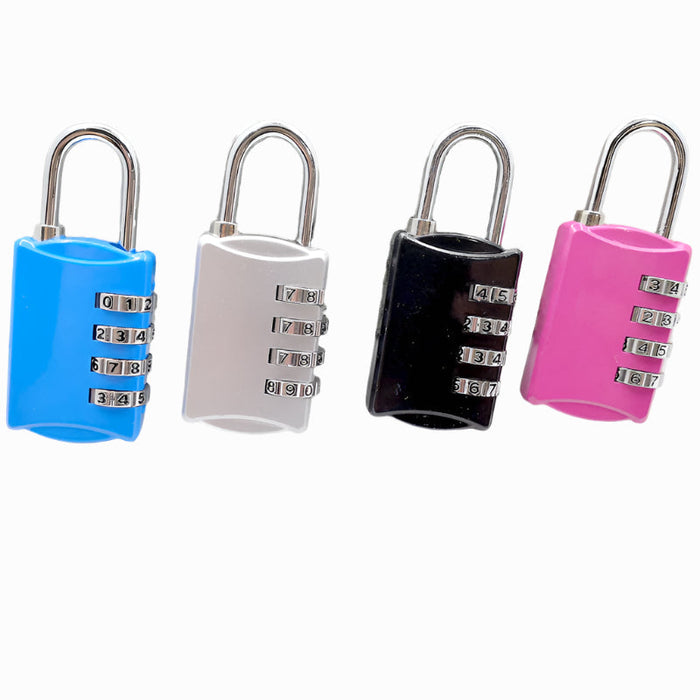 Habicare HBC Mini 4-Digit Combination Lock in three colors, close-up showing the lock's compact design and numbered dials.