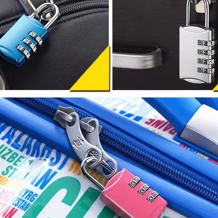 Habicare HBC Mini 4-Digit Combination Lock in three colors, close-up of the compact lock with numbered dials and keyhole