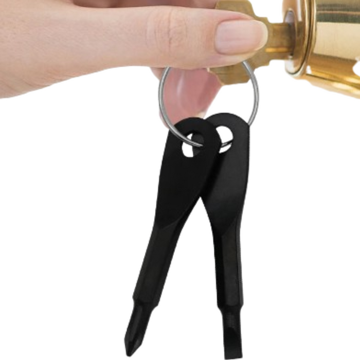 Habicare mini keychain screwdriver tool with Phillips and slotted bits in two colors, compact and portable for quick repairs.