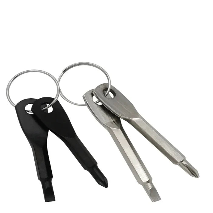 Habicare Mini keychain screwdriver tool with Phillips and slotted heads in two colors, compact and portable for everyday repairs.