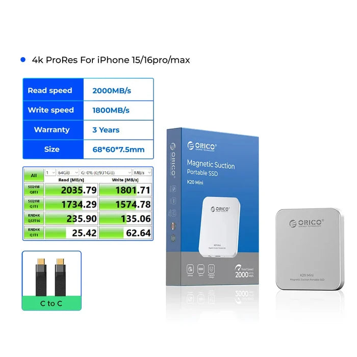 Habicare Mini Magnetic External SSD TWS in two colors, high-speed 2000MB/s portable storage device with magnetic features.