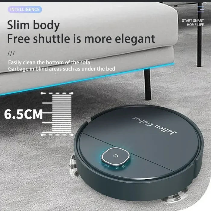 Habicare Mini Robo Vacuum, 3-in-1 smart sweeping robot with wireless vacuuming for home cleaning.