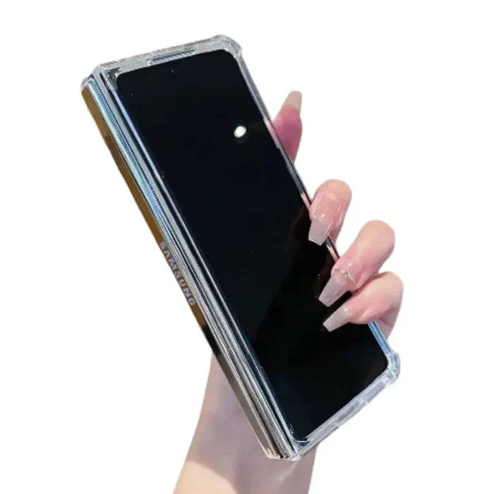 Habicare 9eight5 mirror finish case for Samsung Galaxy Z Fold 3, 4, 5, and 6, featuring a sleek reflective surface.