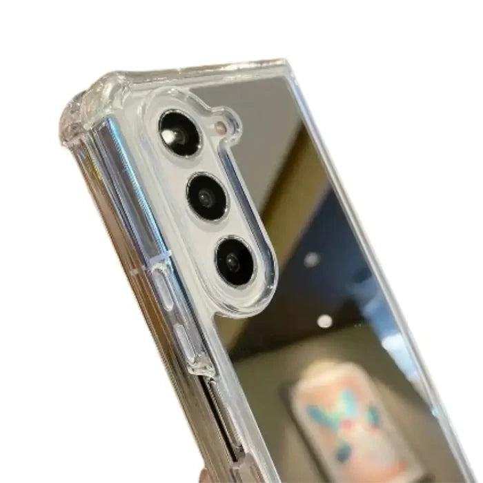 Habicare 9eight5 mirror finish case for Samsung Galaxy Z Fold 3, 4, 5, and 6, showcasing sleek, reflective protective cover.