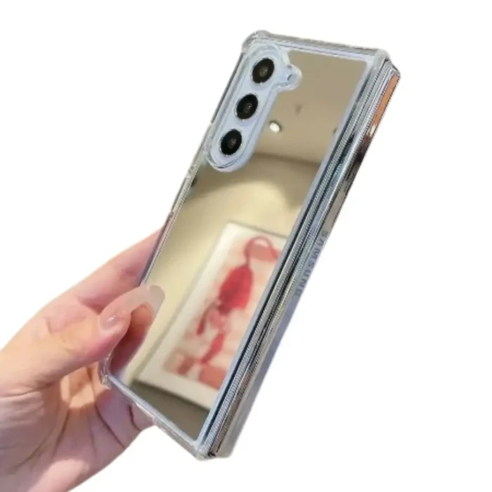Habicare 9eight5 mirror finish case for Samsung Galaxy Z Fold 3, 4, 5, and 6 showing its shiny, reflective surface and sleek design.