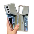 Habicare 9eight5 mirror finish case for Samsung Galaxy Z Fold 3, 4, 5, and 6, showing a sleek reflective surface on the foldable phone.