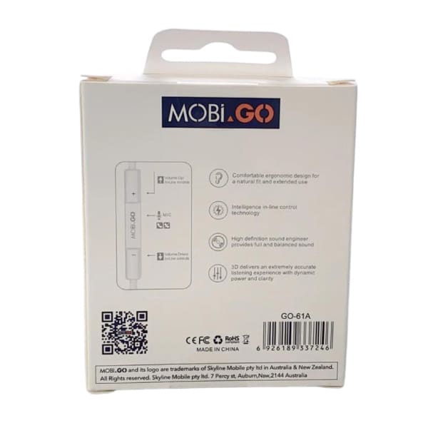 9eight5 Mobigo GO-61A earphones with extra bass and 3.5mm jack, in-ear headphones for clear sound and comfortable fit