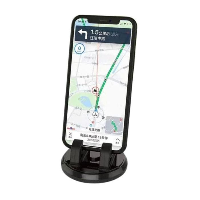 Black 9eight5 mobile phone and tablet holder with adjustable grip, designed for secure and convenient device placement.