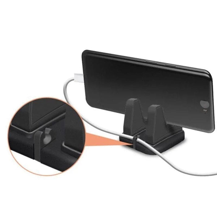 9eight5 mobile phone and tablet holder displaying a sleek black stand with adjustable grip for secure device placement