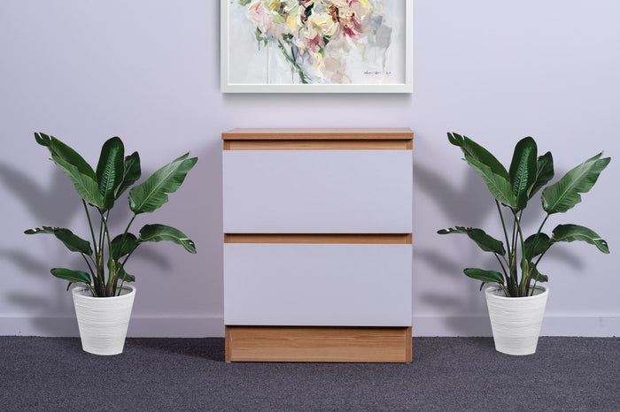 Sue-e Furniture Monaco bedside table with a sleek wooden finish and modern design, featuring a single drawer and open storage space.
