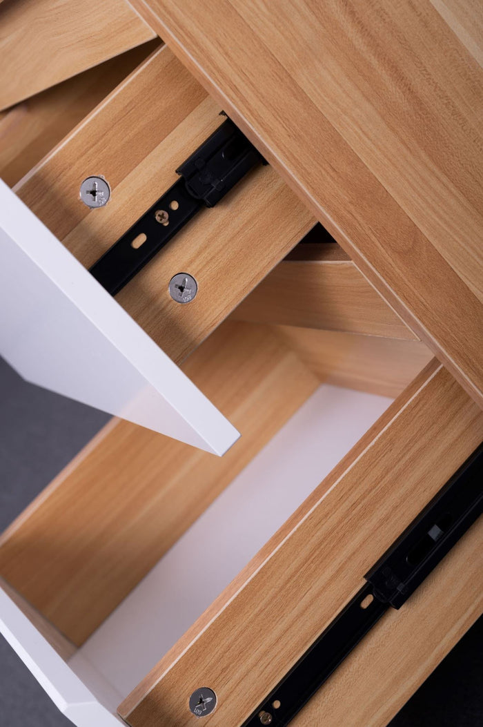 Modern Monaco bedside table by sue-e furniture with a sleek wooden finish and a single drawer for bedroom storage.