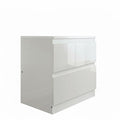 White Monaco bedside table by sue-e furniture with a modern design and smooth finish, showing its compact storage drawer and top surface.