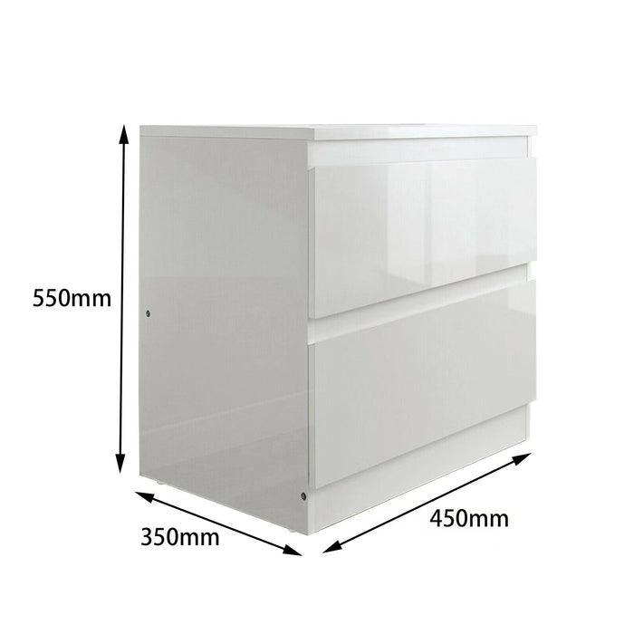 White Monaco bedside table by sue-e furniture with a sleek, modern design, featuring a single drawer and smooth surface.