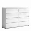 White Monaco low boy chest of 8 drawers by sue-e furniture, showing a sleek modern storage unit with eight spacious drawers.