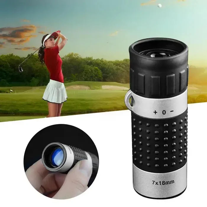 Habicare SS mini 7x18 monocular telescope with crosshairs and rangefinder for outdoor and target viewing.