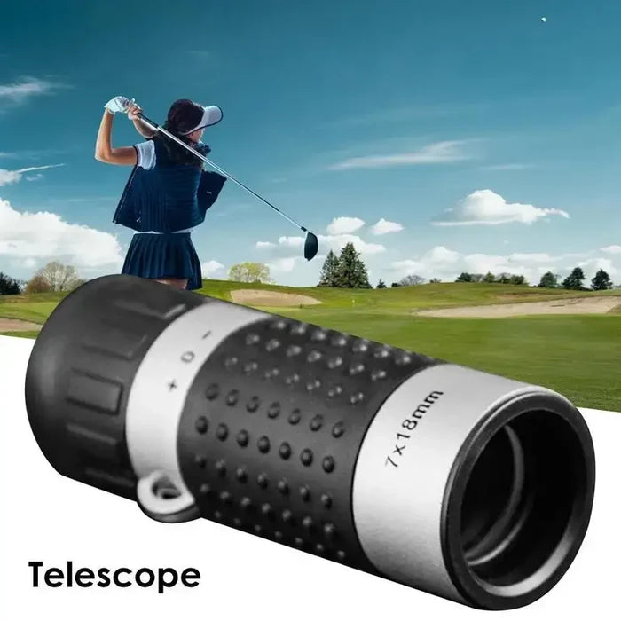 Habicare SS mini 7x18 monocular telescope with crosshairs and rangefinder features for outdoor and hunting use.