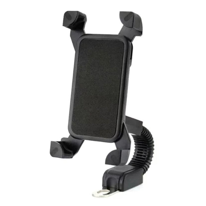 9eight5 motorcycle phone holder securely attaches to handlebars, holds smartphones and tablets for easy access during rides.