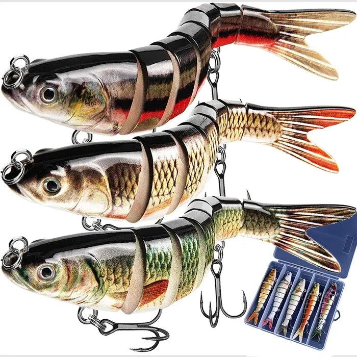 Multi-jointed bionic fishing lure by Habicare, 10cm SS size, 12.4g, shown in a set of 1, 3, or 5 pieces, designed for freshwater fishing.
