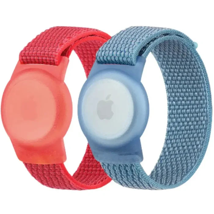 Nylon strap wristband for Apple AirTags TWS by Habicare, shown with secure attachment and adjustable fit.