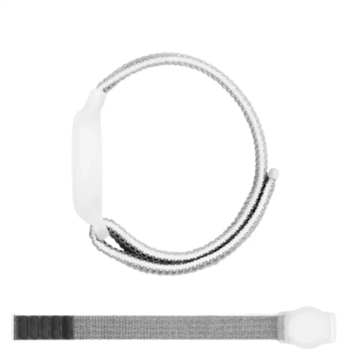 Nylon strap wristband for Apple AirTags TWS by Habicare, showing a secure, adjustable band in black with metal clasp.