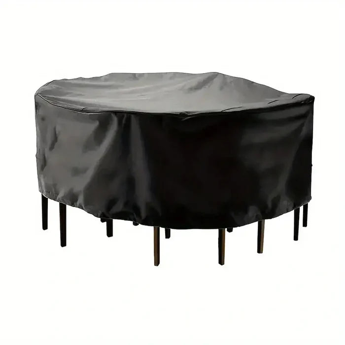 Black outdoor garden furniture cover by Habicare, made of durable SS material, protective cover for patio furniture.