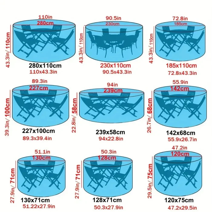 Habicare outdoor garden furniture cover in SS material, protecting outdoor tables and chairs from weather and dust.