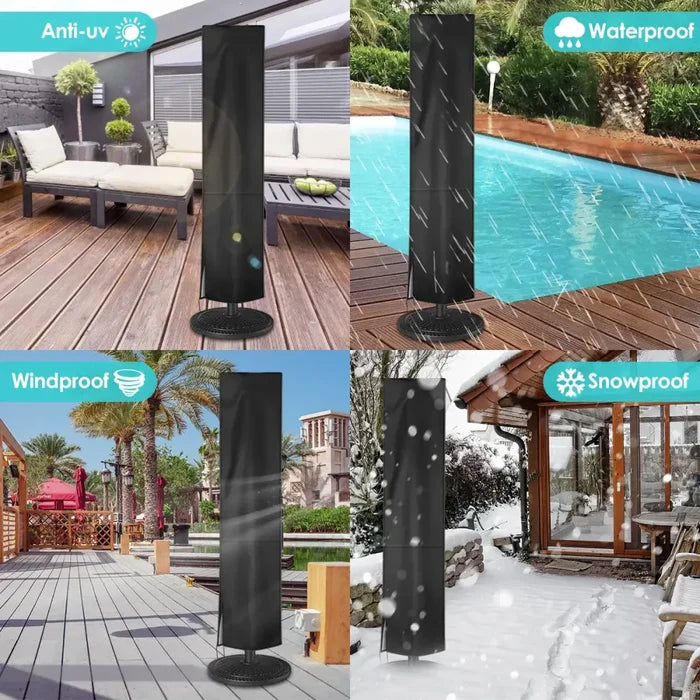 Habicare SS outdoor umbrella cover, weather-resistant fabric fitting securely over patio umbrellas for protection and storage