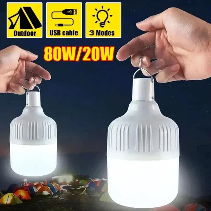 Outdoor USB rechargeable LED lamp by Habicare, compact SS design with bright illumination for outdoor use.