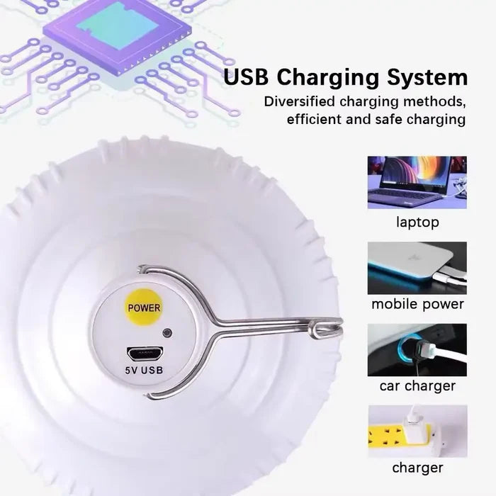 Habicare outdoor USB rechargeable LED lamp with SS casing, bright illumination, ideal for outdoor lighting and camping.