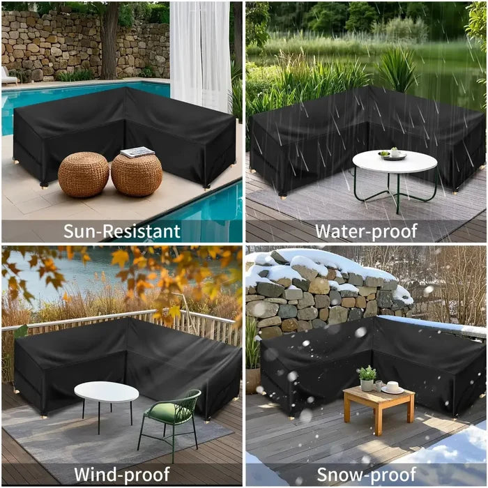 Habicare outdoor waterproof L-shape sofa cover for heavy-duty weather protection, designed for outdoor L-shaped sofas.