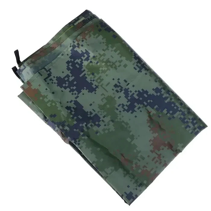 Habicare outdoor waterproof rain shelter tarp set up for camping, providing sun and rain protection at the beach or outdoor events.