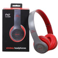 Black wireless P47 headphones by 9eight5, with cushioned ear cups and a sleek design, perfect for comfortable listening.