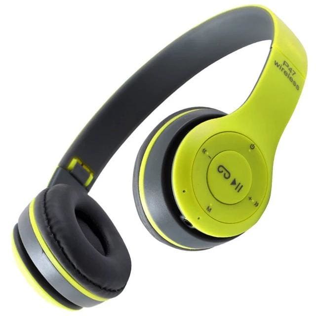 Black P47 wireless headphones by 9eight5 with cushioned ear cups and adjustable headband, designed for comfortable listening.