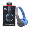 Blue P47 wireless headphones by 9eight5, sleek over-ear design with ear cushions and adjustable headband for comfortable listening.