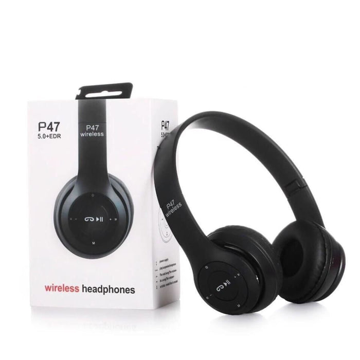 9eight5 P47 Wireless Headphones with Mic for phones and tablets, over-ear design with built-in microphone for hands-free calls.
