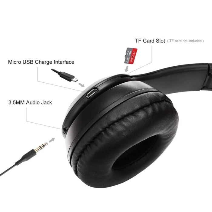 9eight5 P47 wireless headphones with microphone, over-ear design, synthetic rubber ear cups, and built-in audio controls.