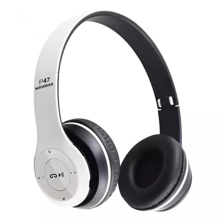 Black P47 wireless headphones by 9eight5 with cushioned ear cups and adjustable headband for comfortable listening.