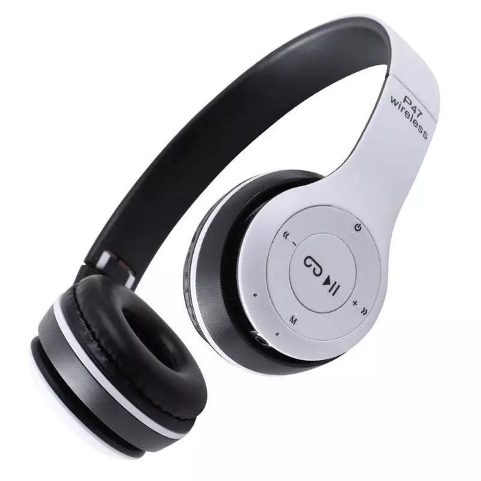 9eight5 P47 wireless headphones showing over-ear design with padded ear cups and headband, electronic accessories for audio listening.